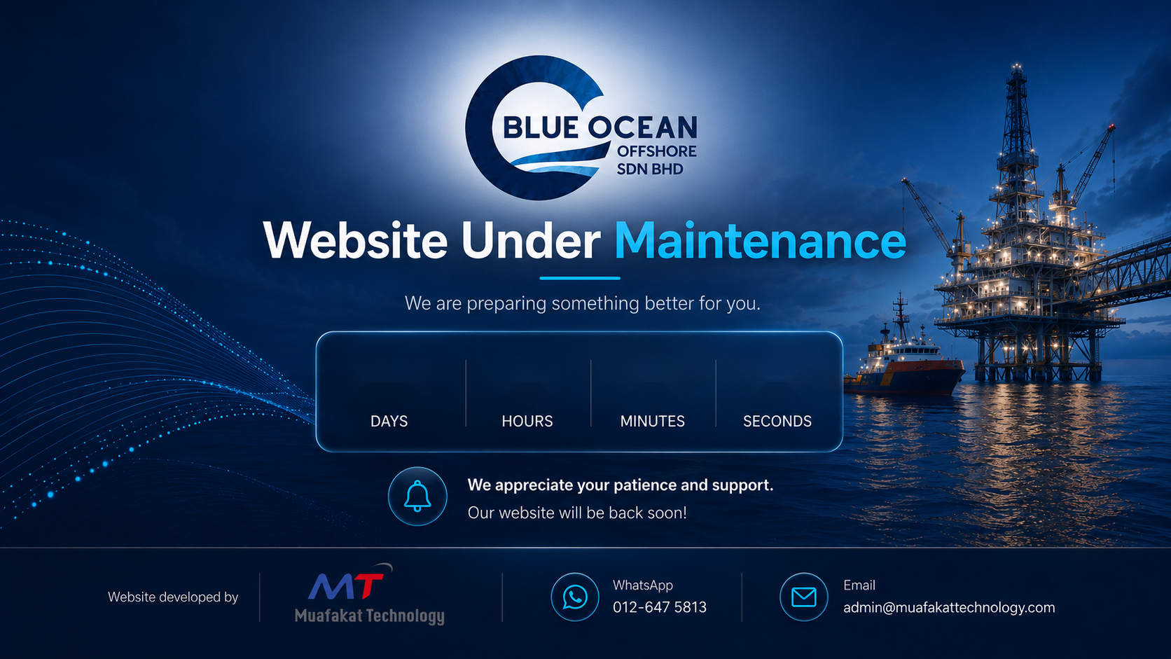 Blue Ocean Offshore website under maintenance